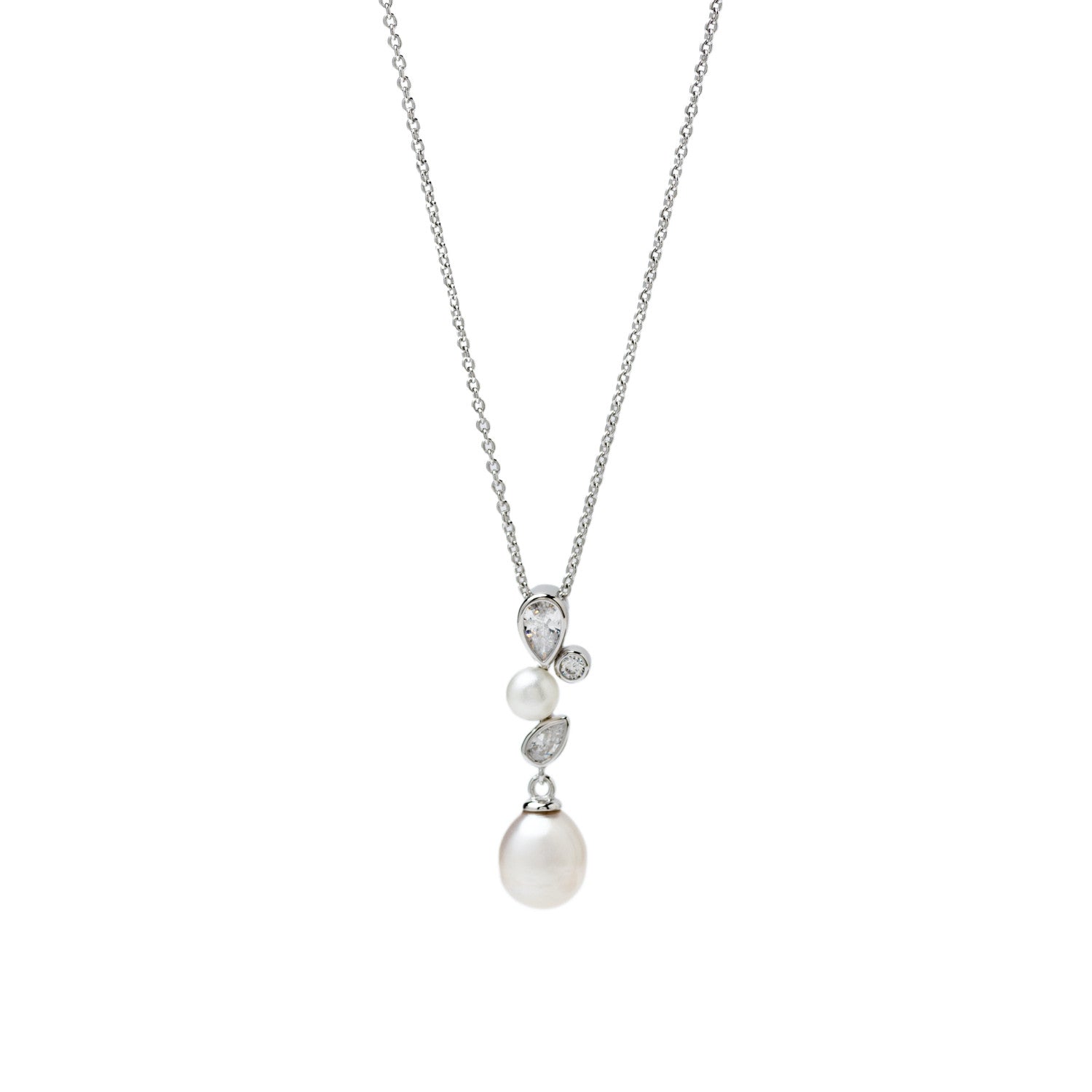 Collares con perla de plata estilo elegante con circonitas-LINEARGENT