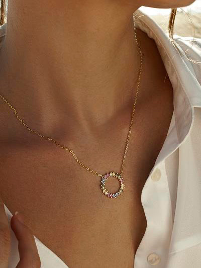 Collares con piedras de colores talla princesa diseño circular-LINEARGENT