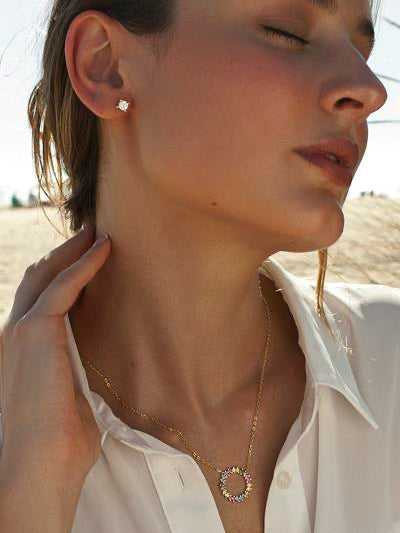 Collares con piedras de colores talla princesa diseño circular-LINEARGENT