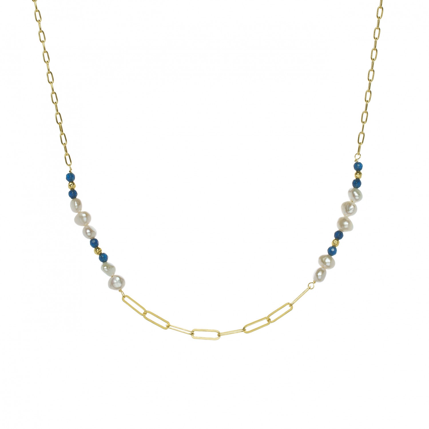Collares con piedras de plata con perlas de agua dulce y lapislazuli-LINEARGENT