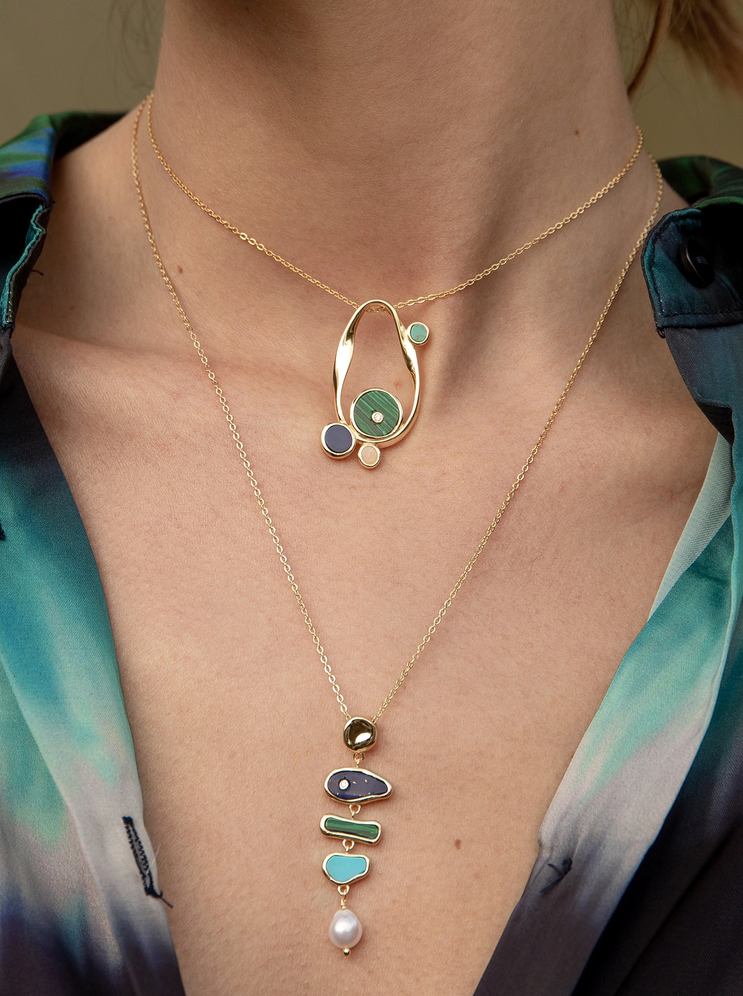 necklaces with stones design irregular golden oval