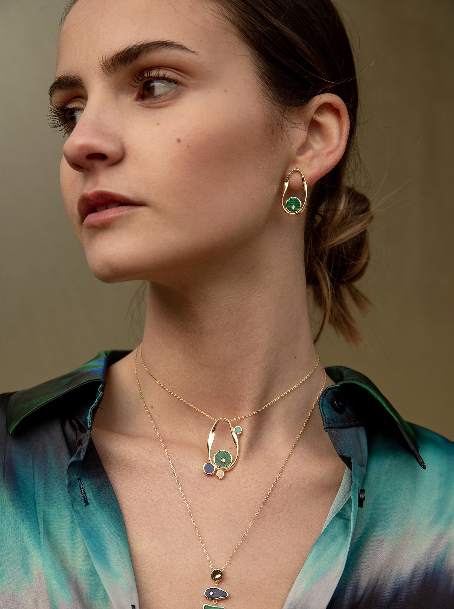 necklaces with stones design irregular golden oval