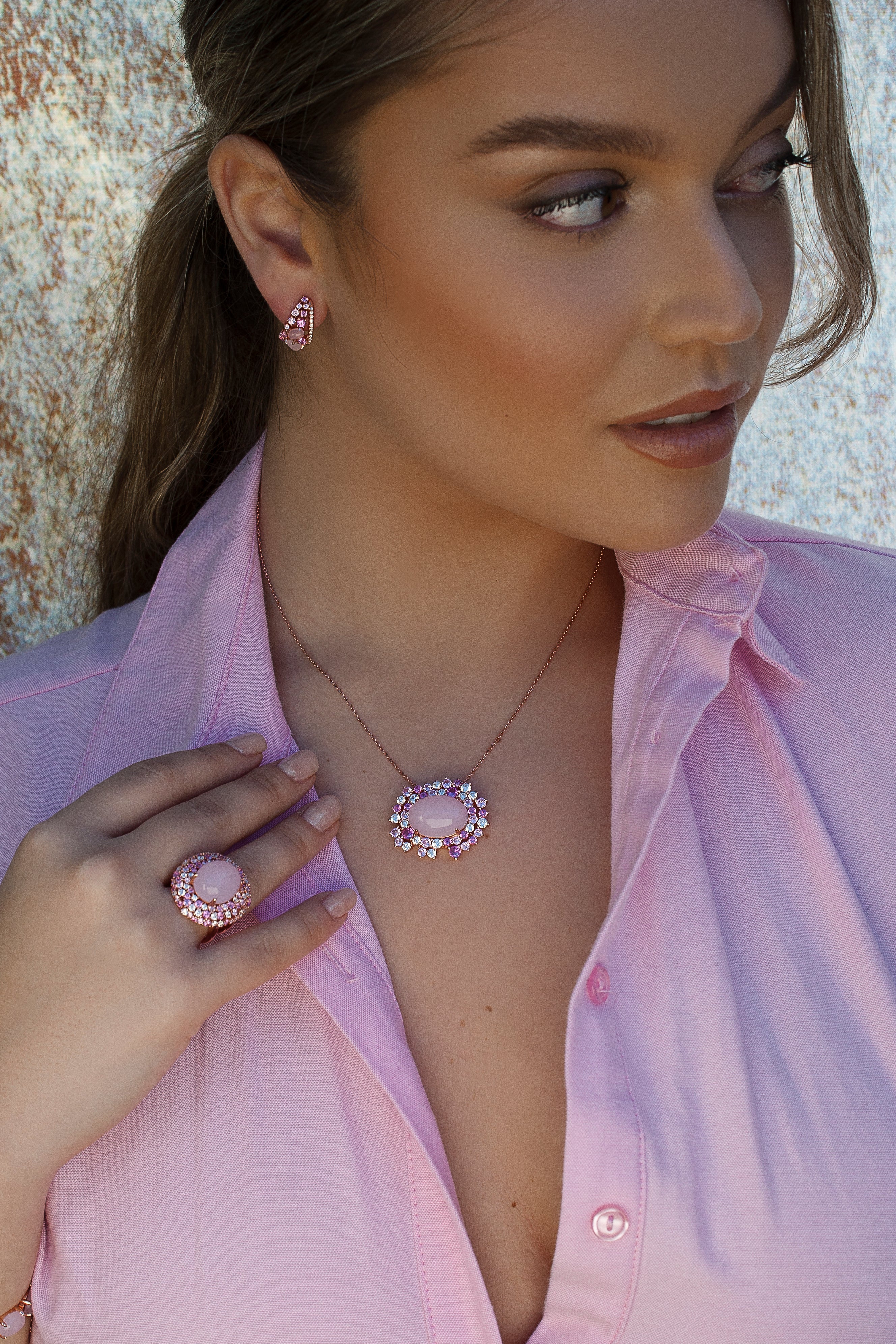 necklaces with stones pinkcentral motive  with zirconias