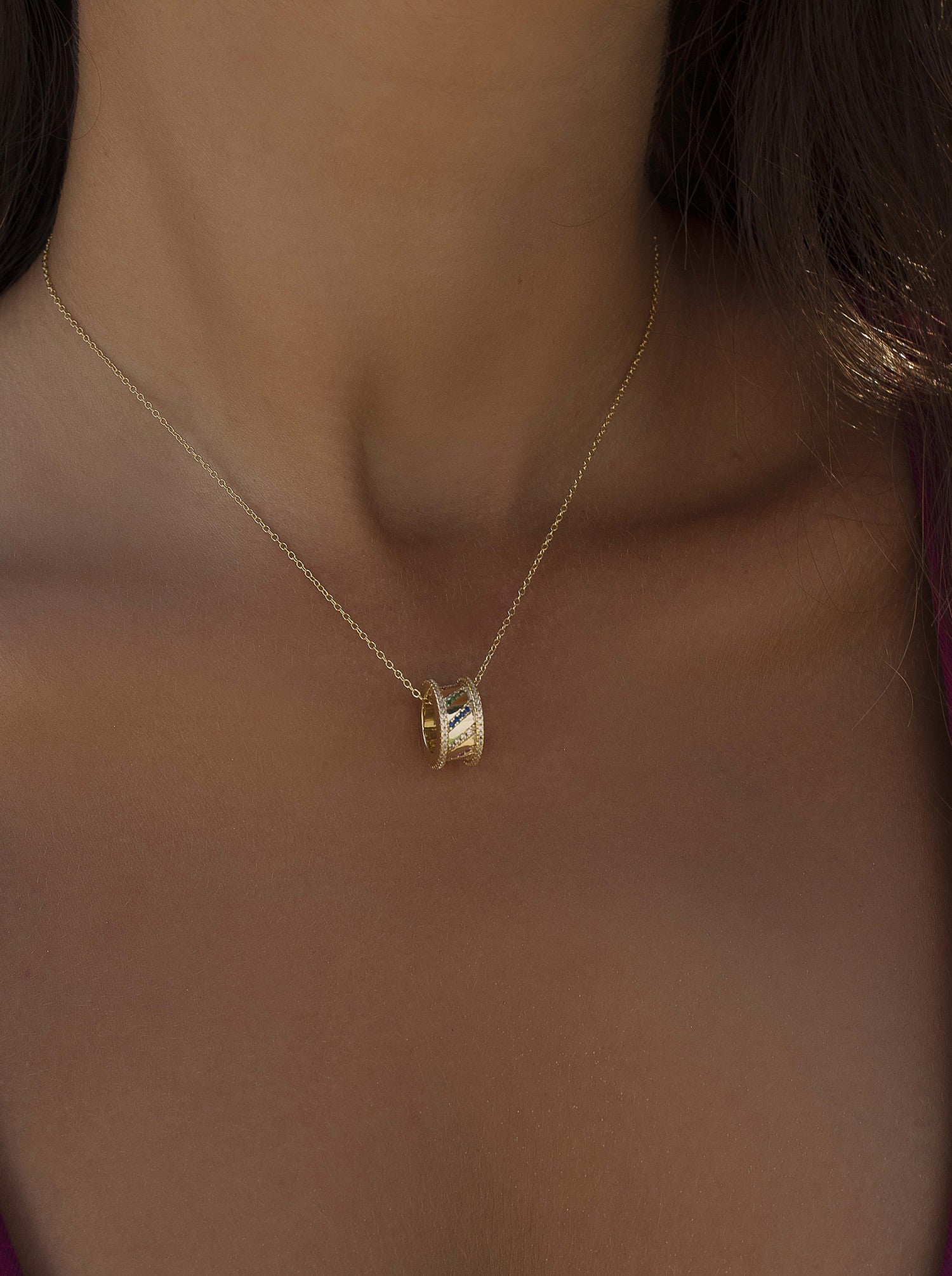 Collares con piedras multicolor de plata bañada en oro-LINEARGENT