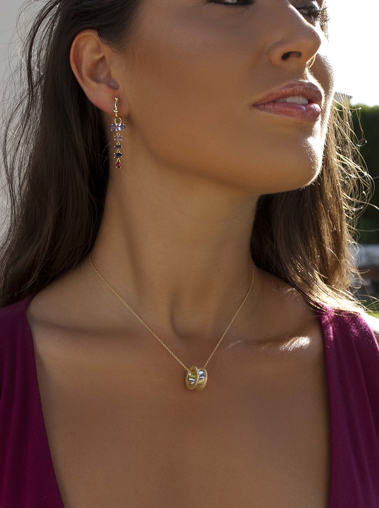 Collares con piedras multicolor de plata bañada en oro-LINEARGENT