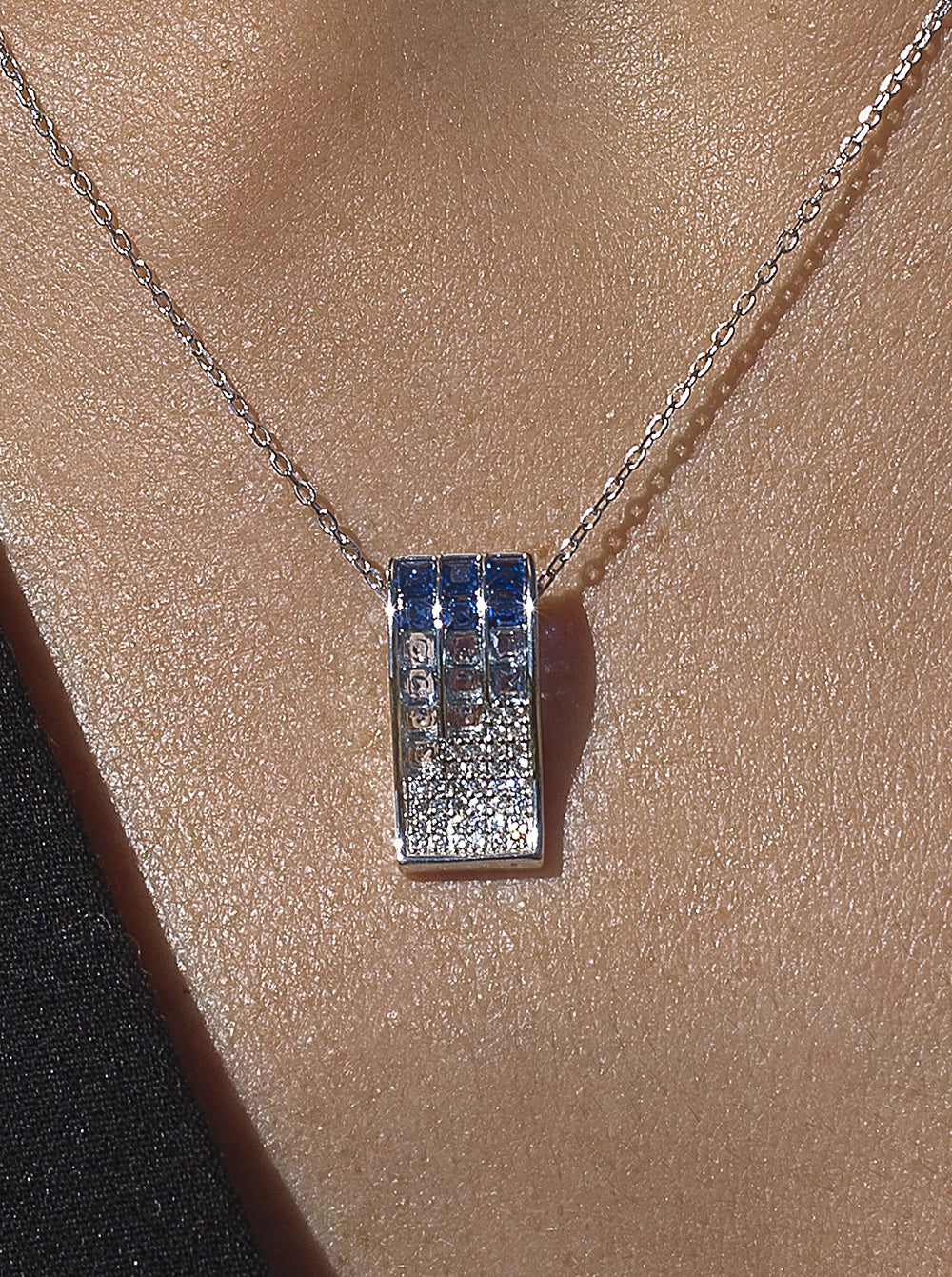 Collares con piedras triple raíl tonos azules-LINEARGENT