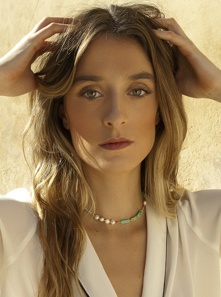 necklaces short with stones natural design turquoise