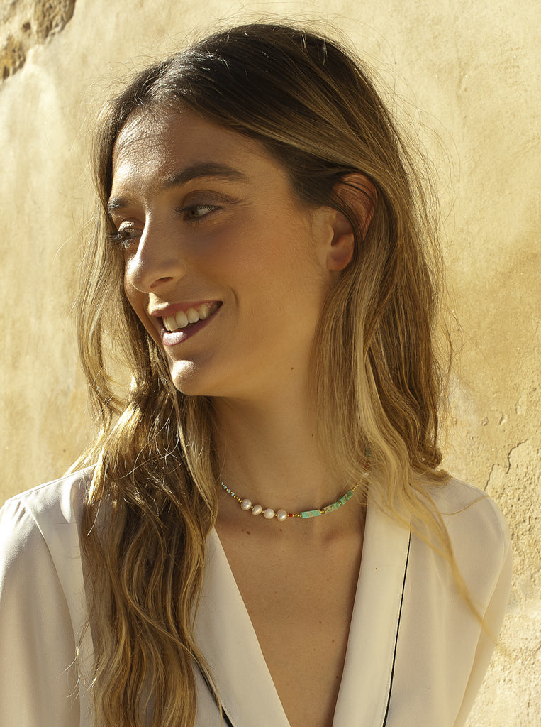 necklaces short with stones natural design turquoise