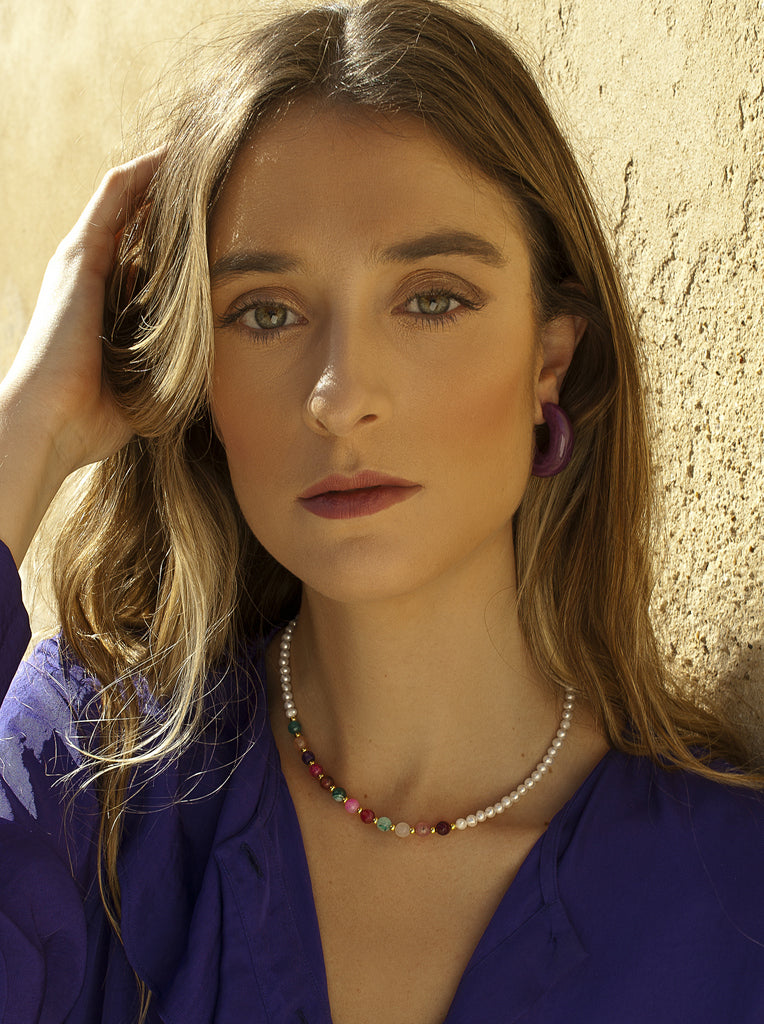 Collares cortos diseño perlas con piedras naturales