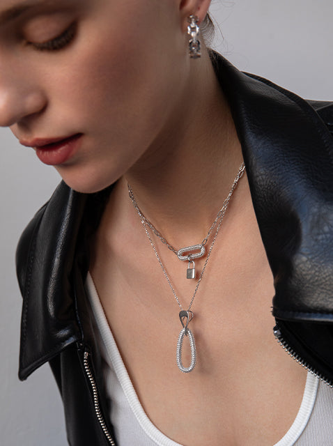 Collares largos de plata con circonitas diseño eslabon