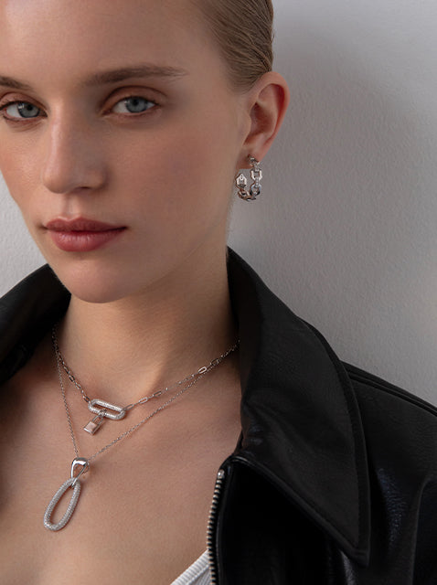 Collares largos de plata con circonitas diseño eslabon