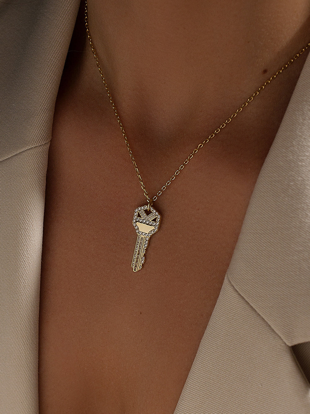 Collares plata originales baño dorado diseño llave-LINEARGENT