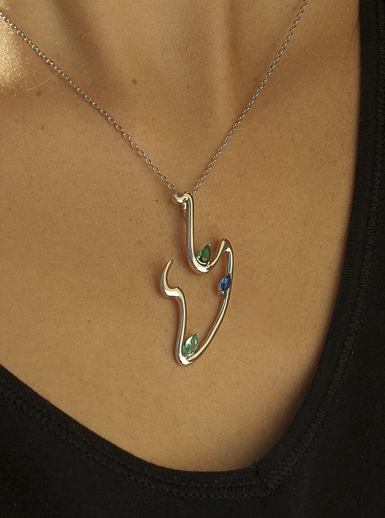 Collares plata originales con gemas tono zafiro y aventurina-LINEARGENT