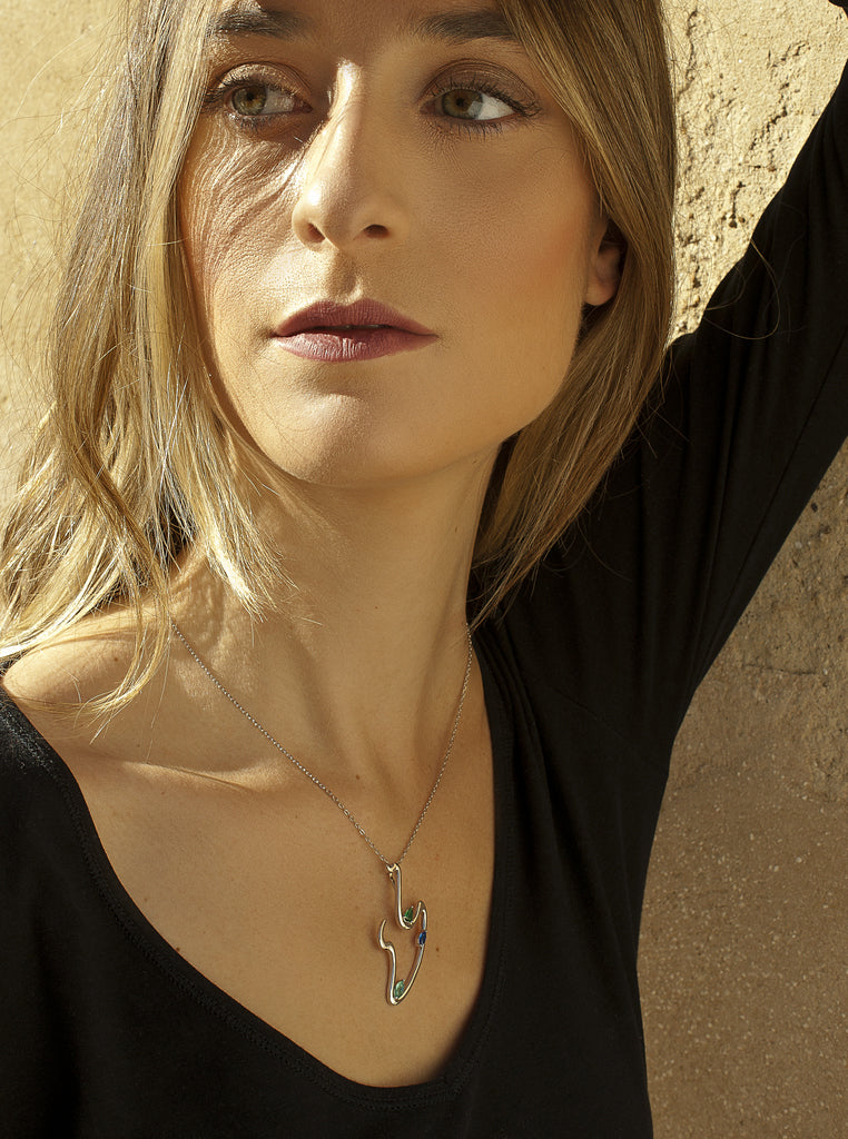 Collares plata originales con gemas tono zafiro y aventurina-LINEARGENT