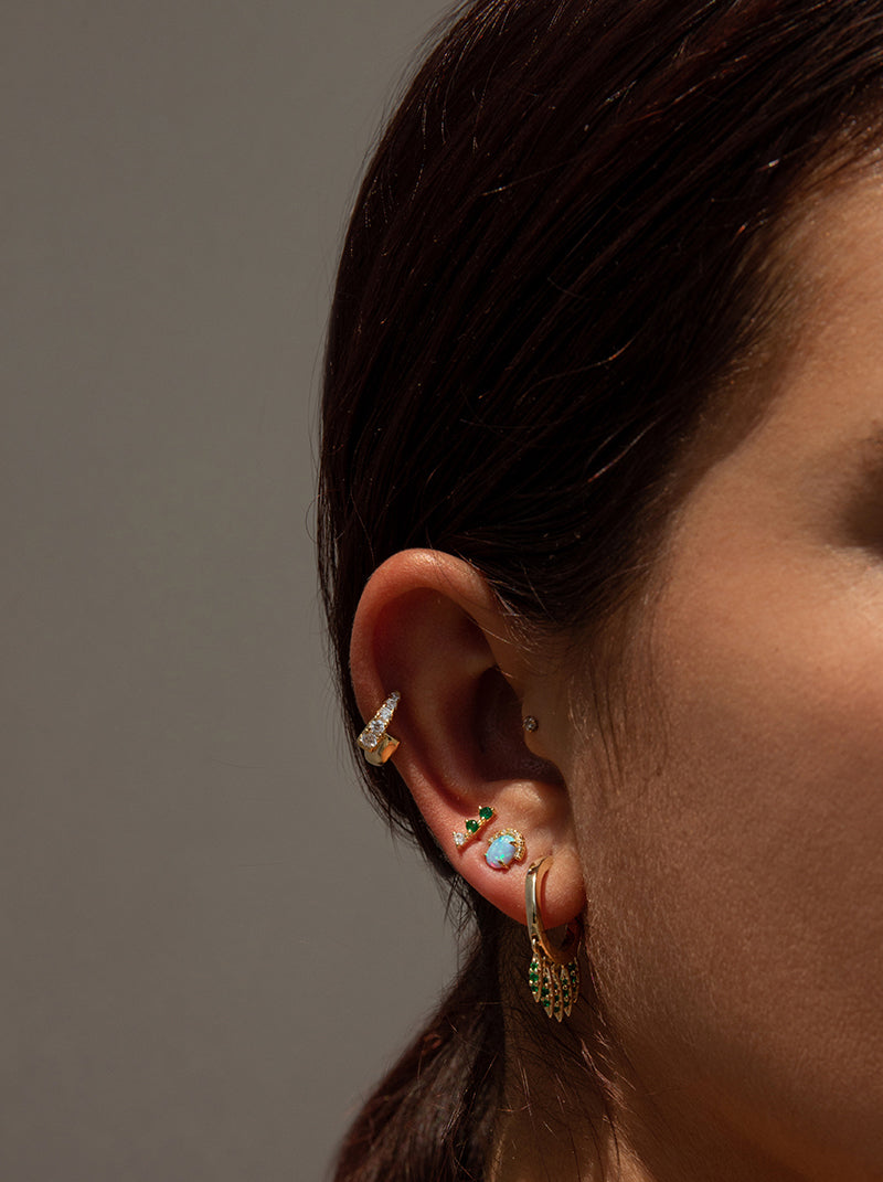 Ear cuff de plata doble diseño circonita plata lisa-LINEARGENT