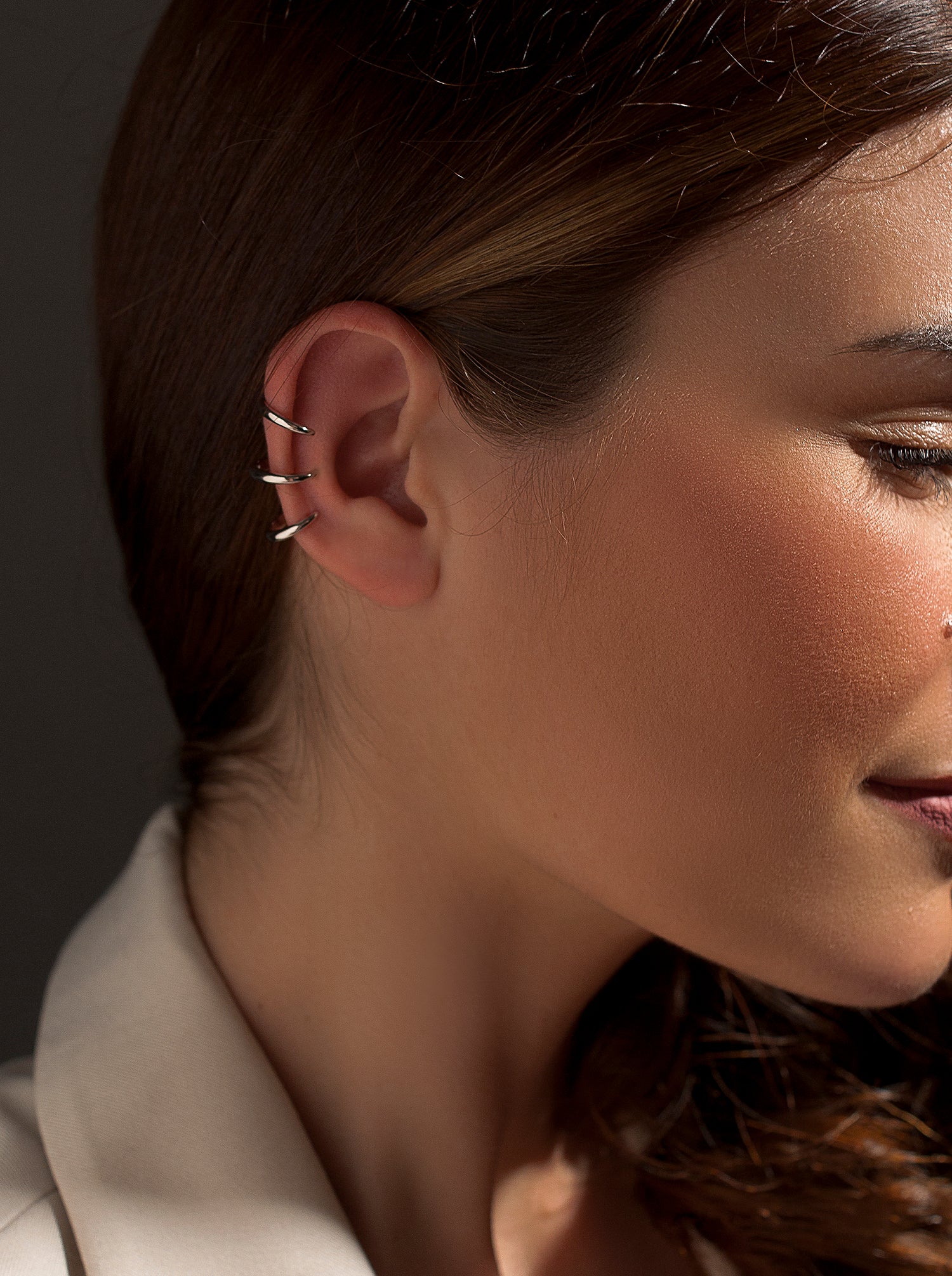 Ear cuff formado por tres aros en plata lisa-LINEARGENT