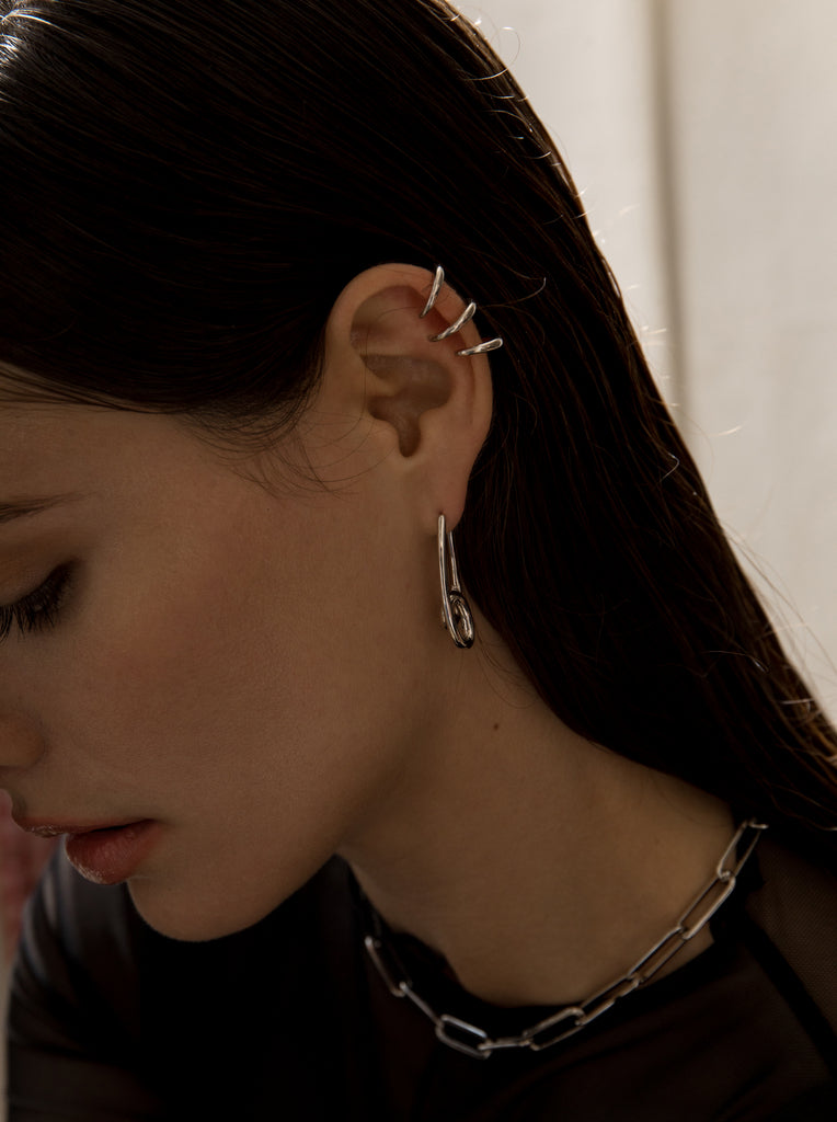 Ear cuff formado por tres aros en plata lisa-LINEARGENT