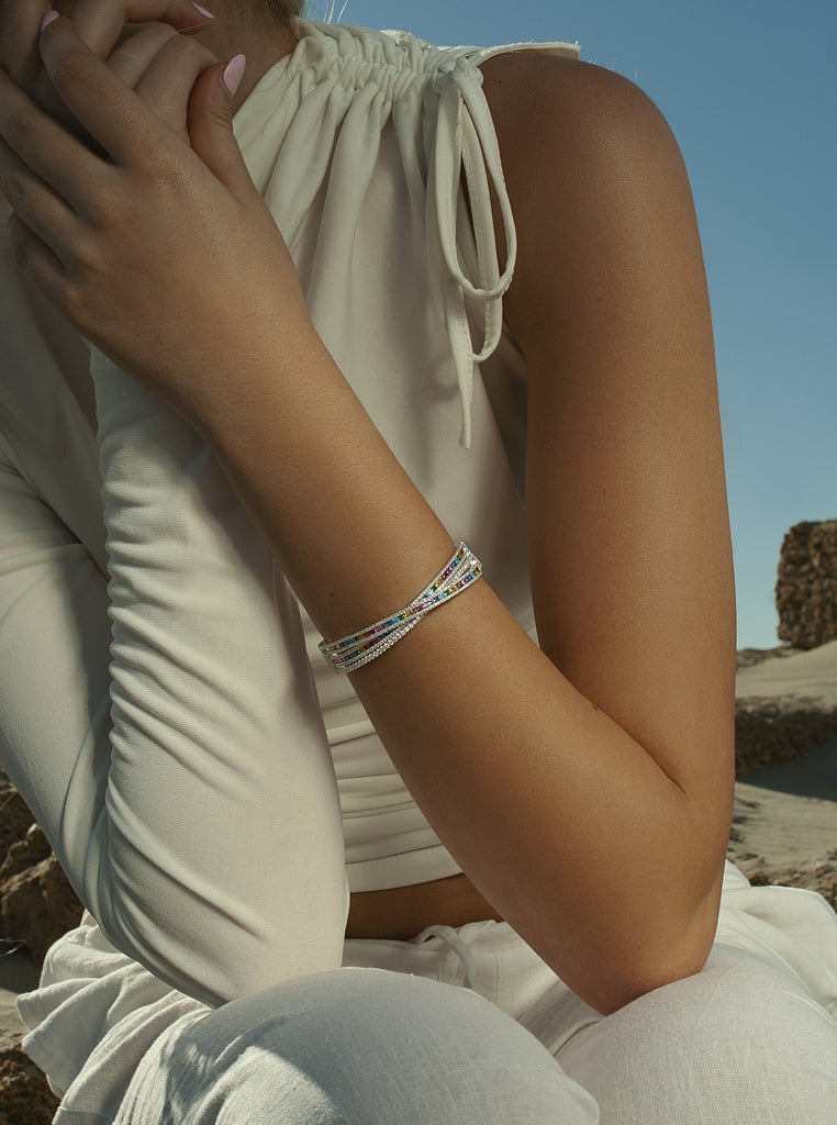 Esclave de argent design Traverses multicolore