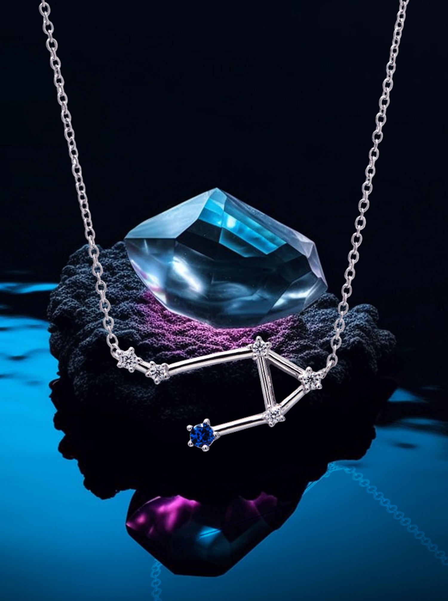 Silver LIBRA Pendant with Natural Blue Spinel