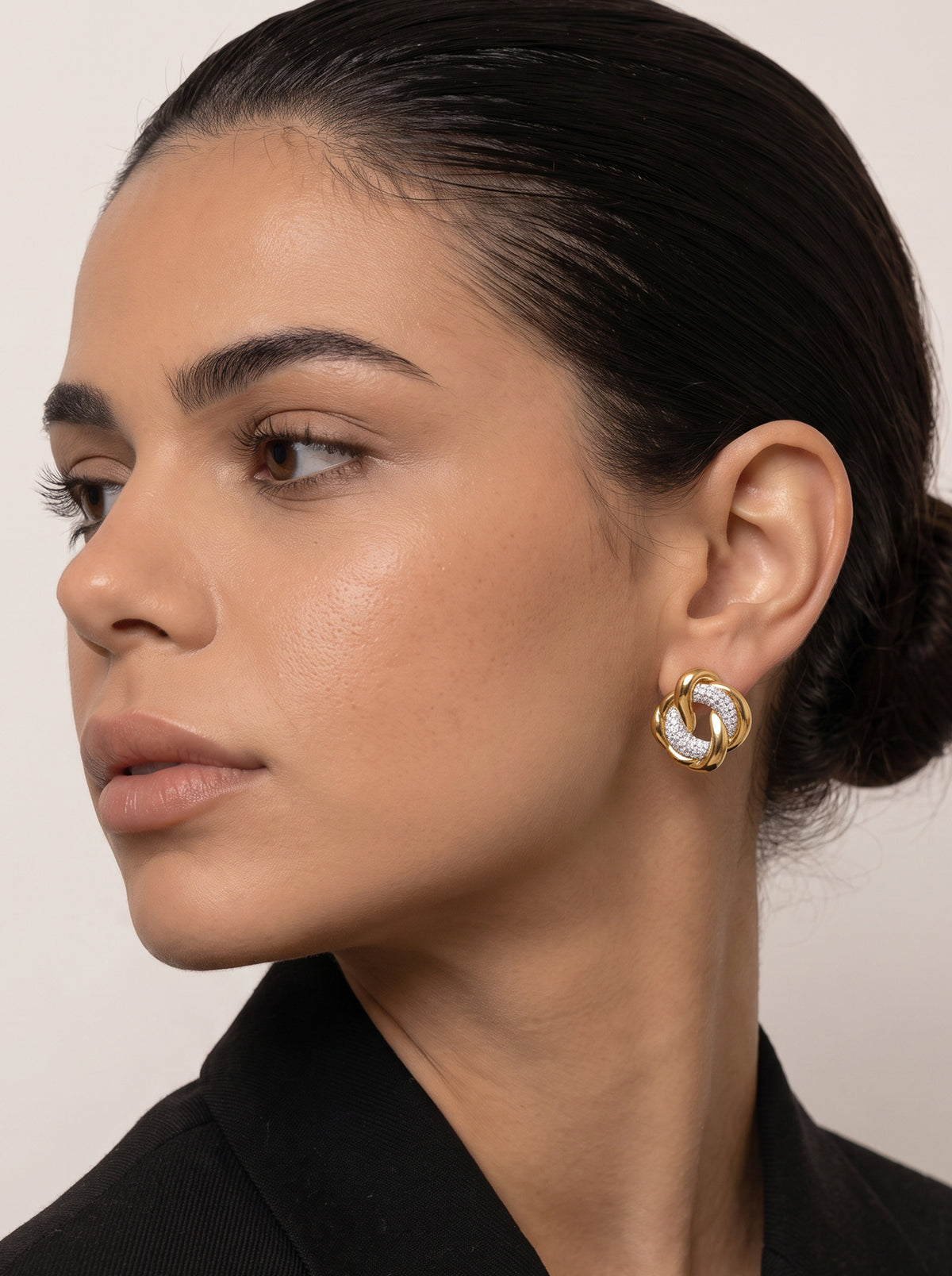 Boucles d'oreilles bicolores en argent 925 avec maillons et zircons cubiques