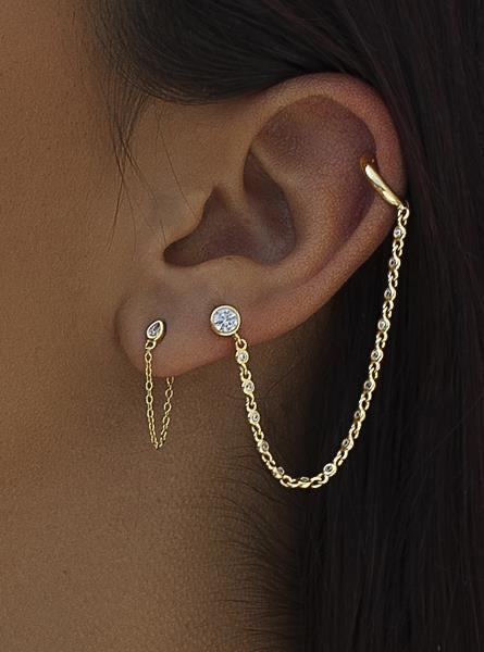 Ear cuff de plata bañada en oro diseño cadena con aro