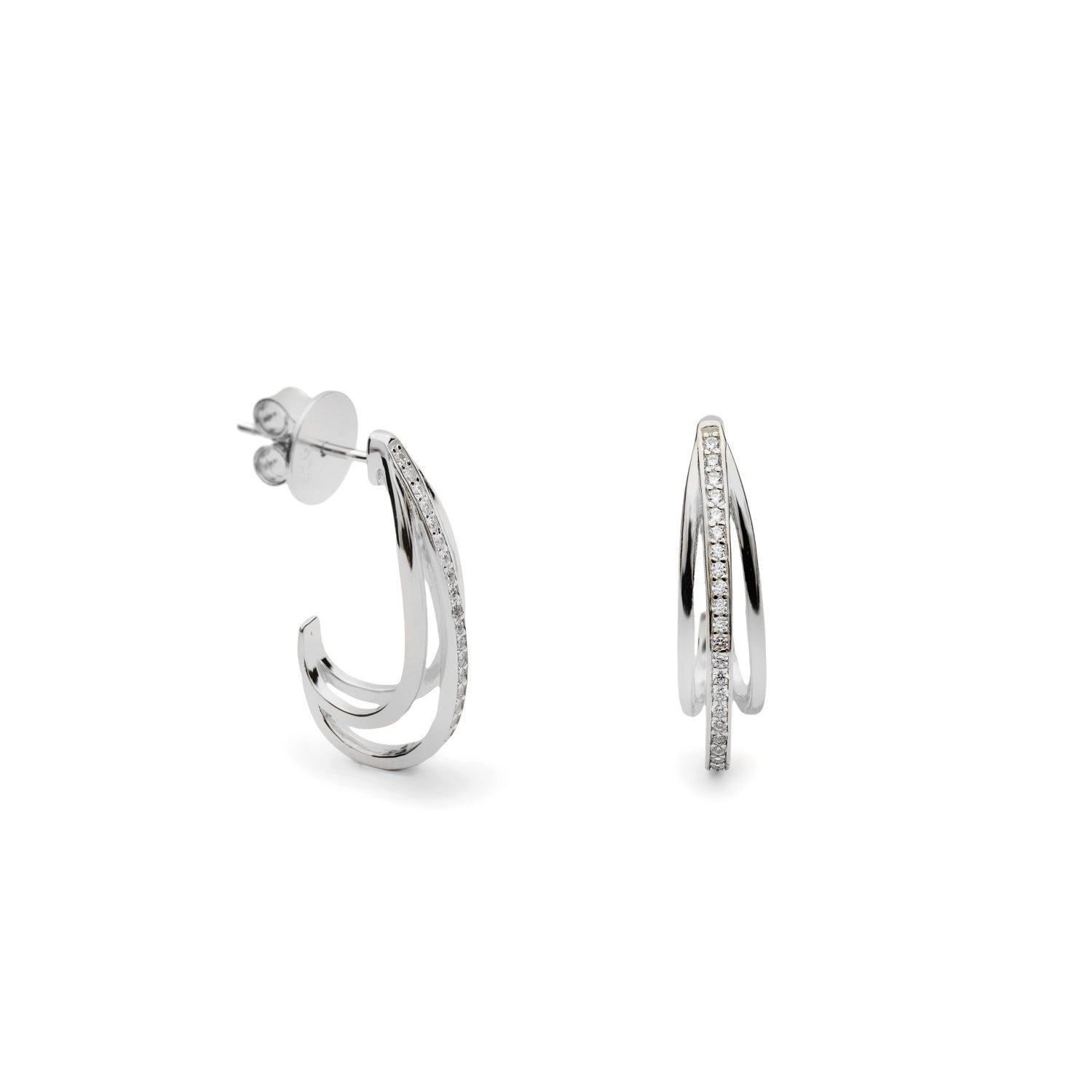 Pendiente de aro con triple railes con linea de circonitas central-LINEARGENT