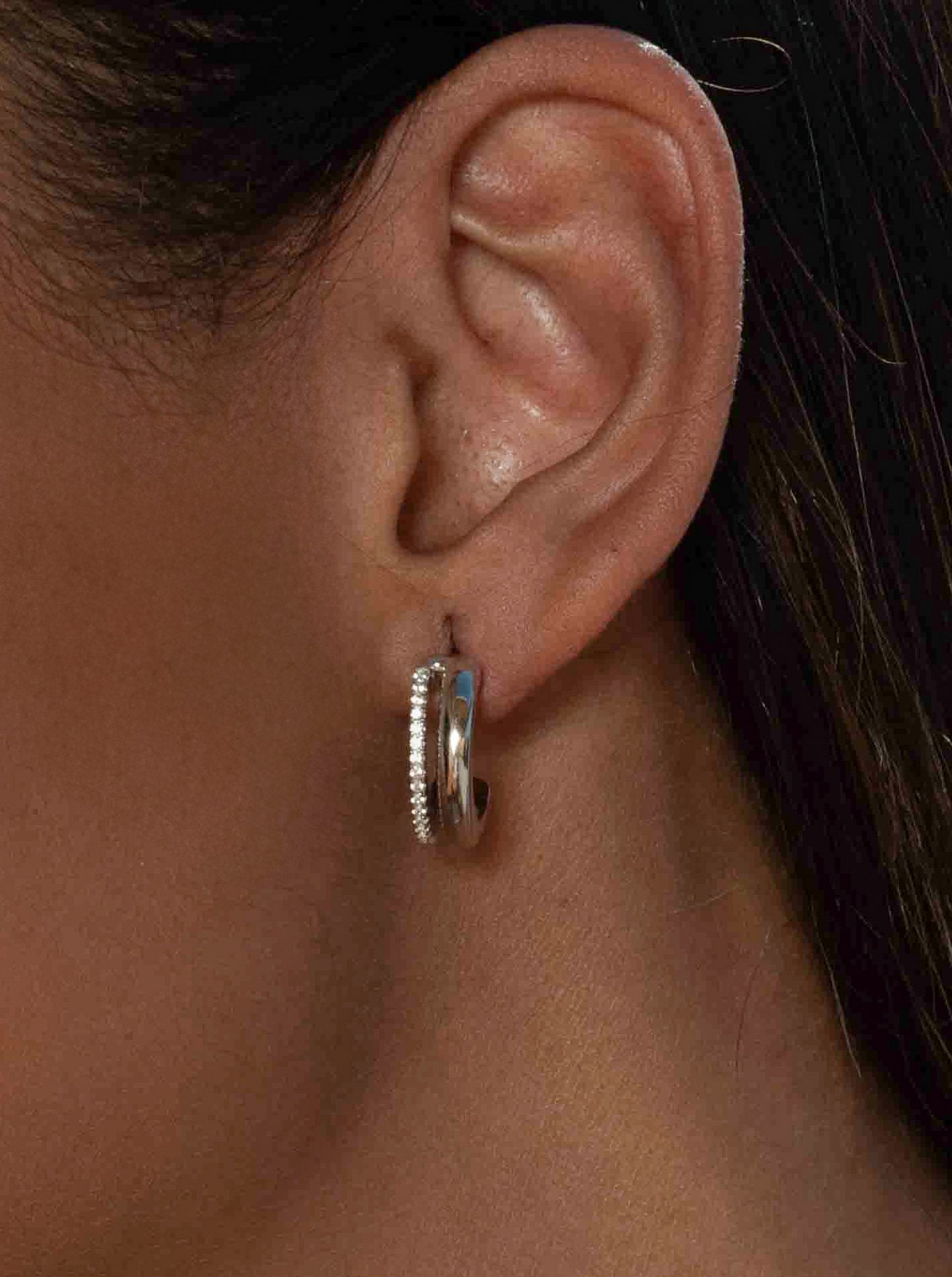 boucle de créole double rail avec zircons-LINEARGENT