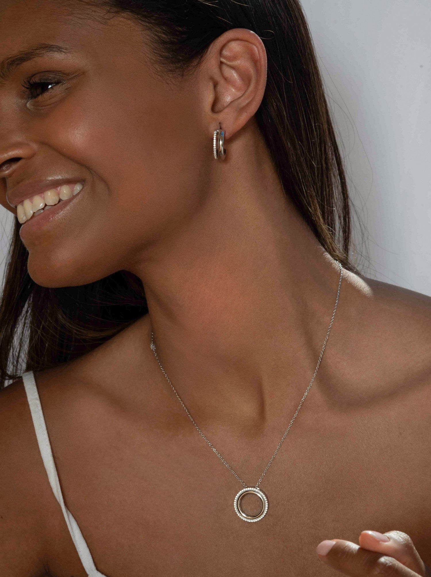 boucle de créole double rail avec zircons-LINEARGENT