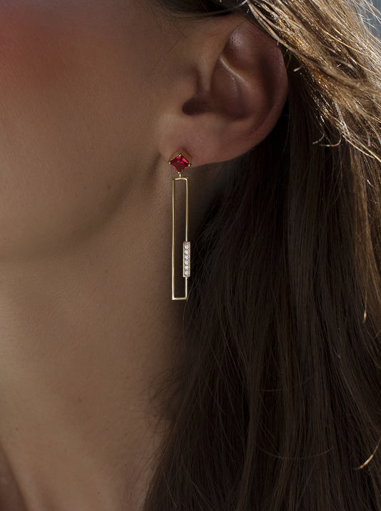 Pendiente largos diseño rectangular con gemas