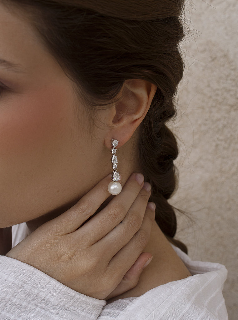 boucle perle de argent avec zircons design LINEARGENT