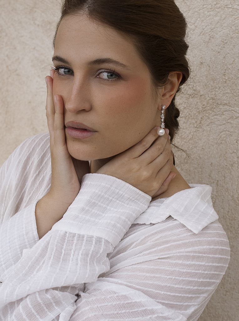 boucle perle de argent avec zircons design LINEARGENT