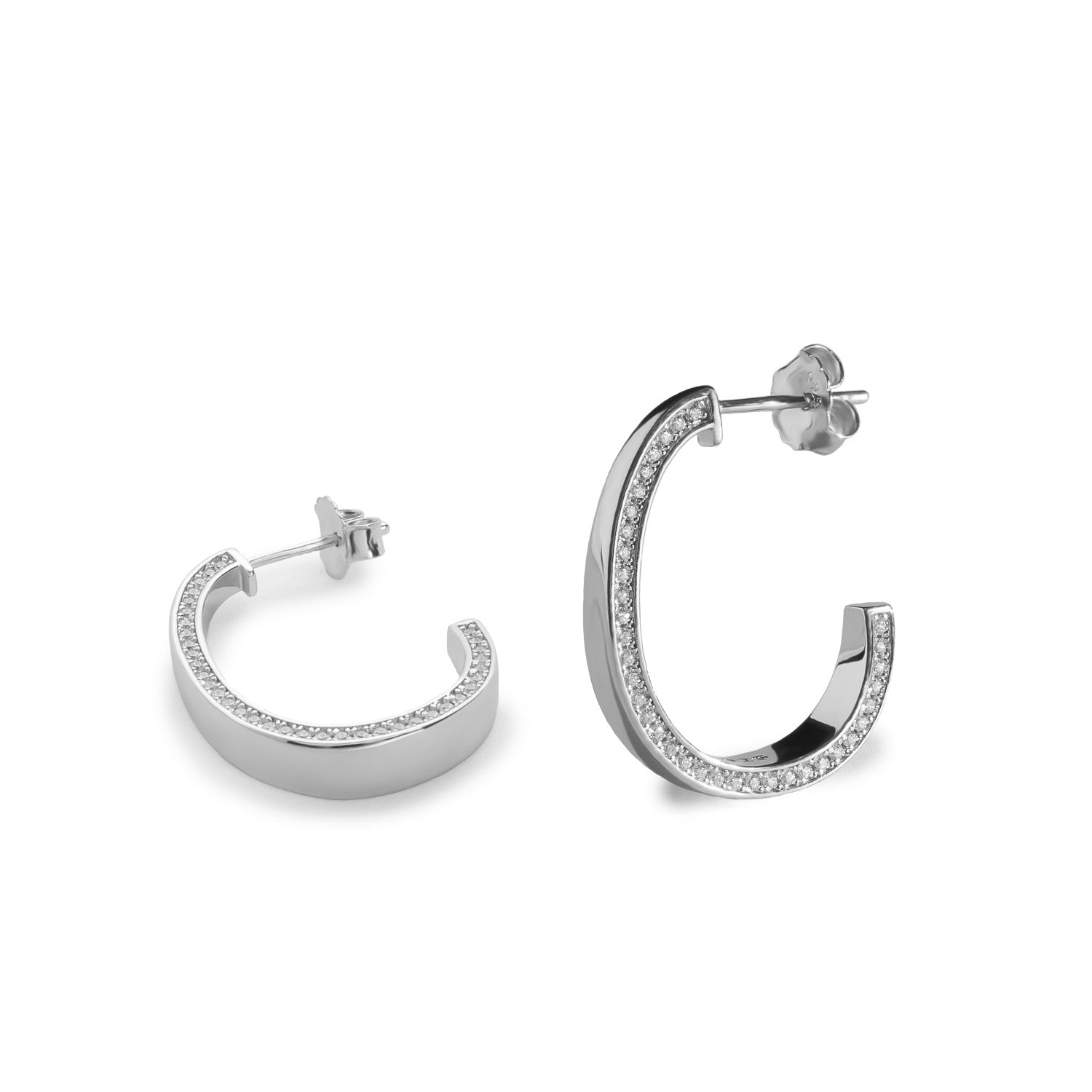 Pendientes aro alargados con circonitas laterales-LINEARGENT