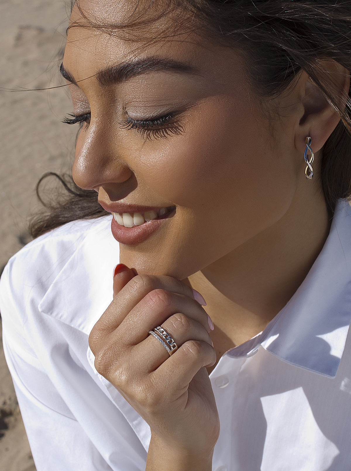 Pendientes aro bicolor diseño entrelazado