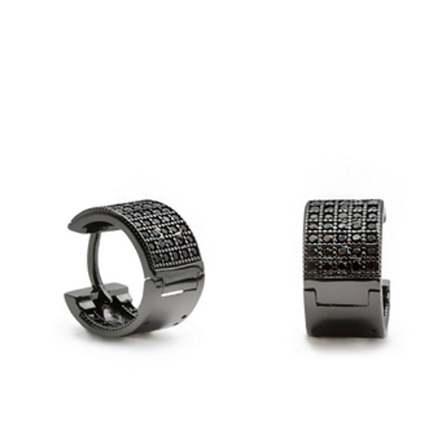 Boucles d'oreilles créole avec zircons noir sur LINEARGENT