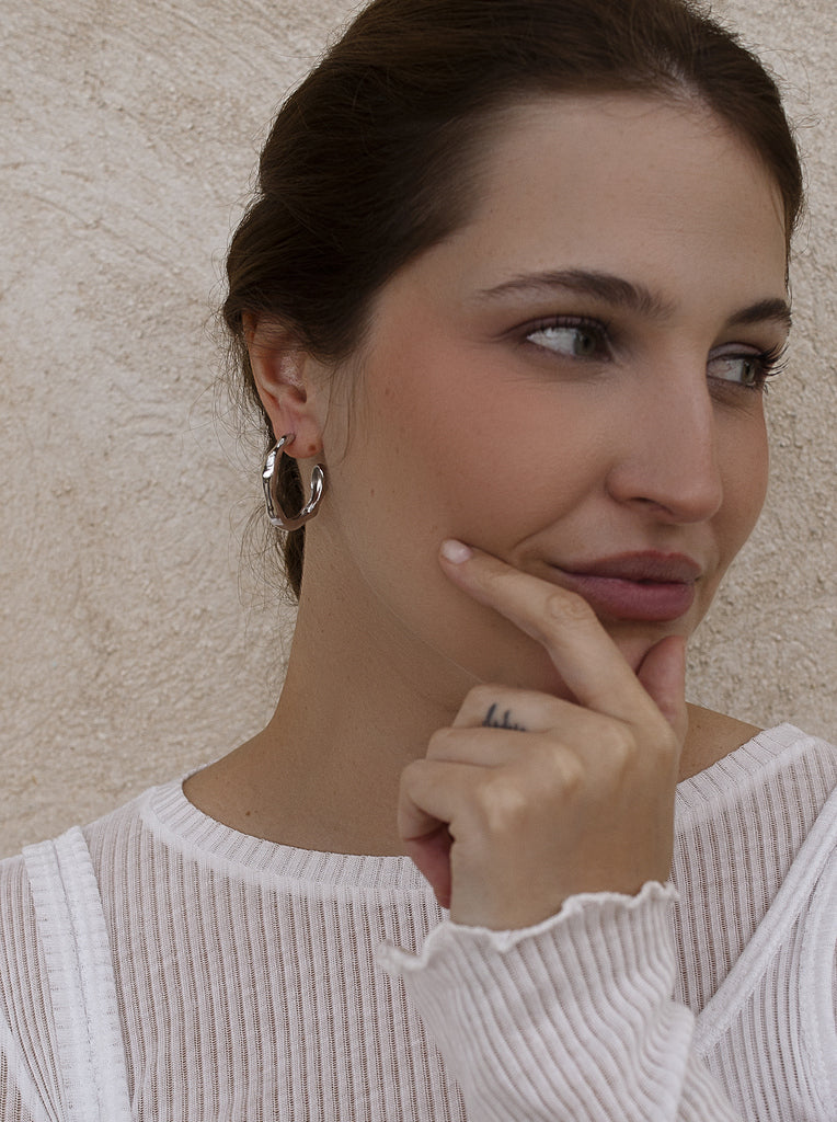 earrings hoop with design irregular style liquid