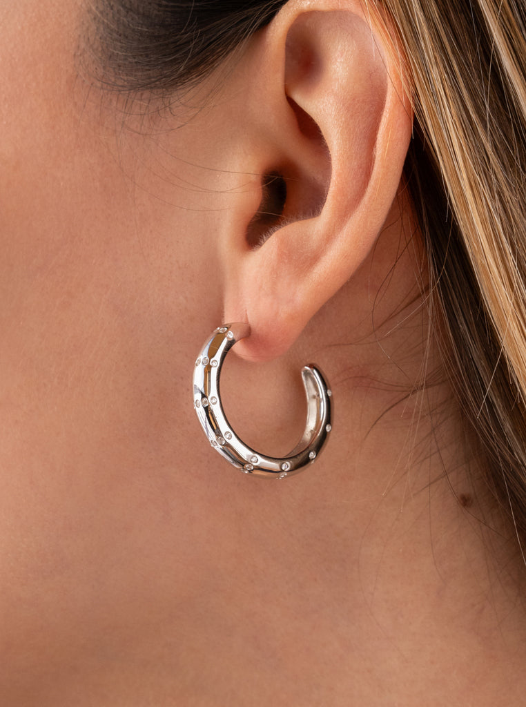 Pendientes aro con patron de circonitas-LINEARGENT
