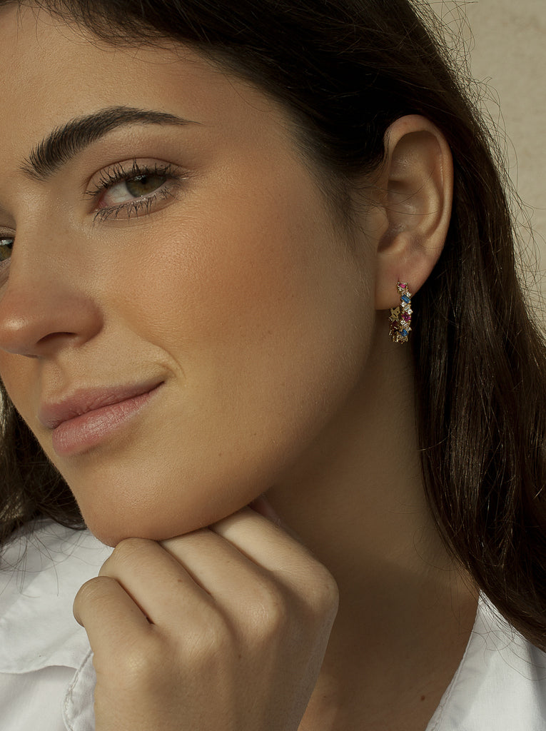 earrings hoop in gold plated silver withmulticoloredLINEARGENT