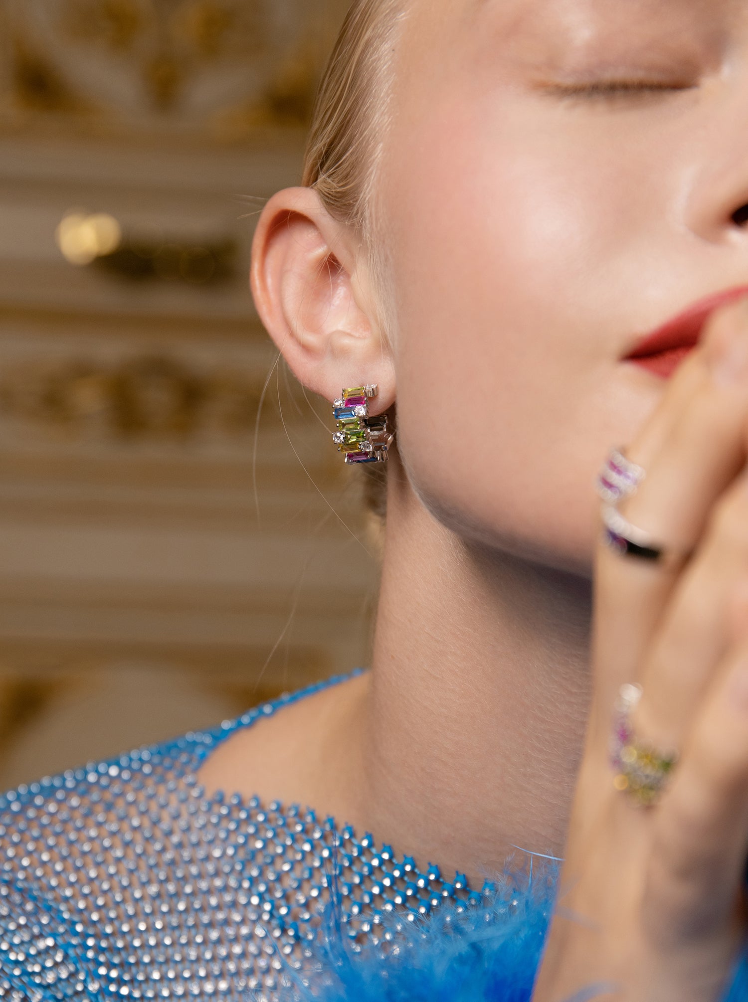 Pendientes aro de plata con gemas multicolores