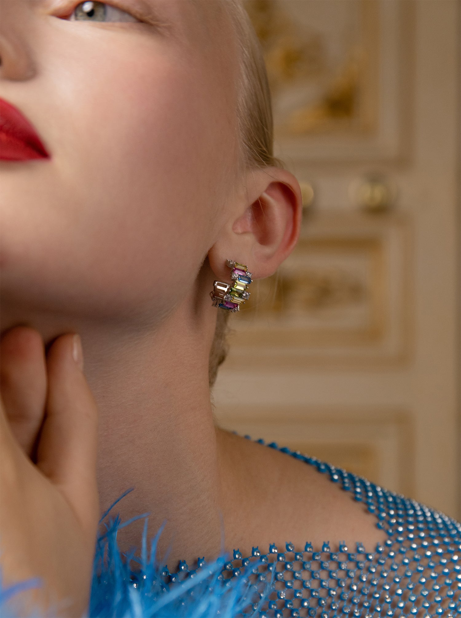 Pendientes aro de plata con gemas multicolores