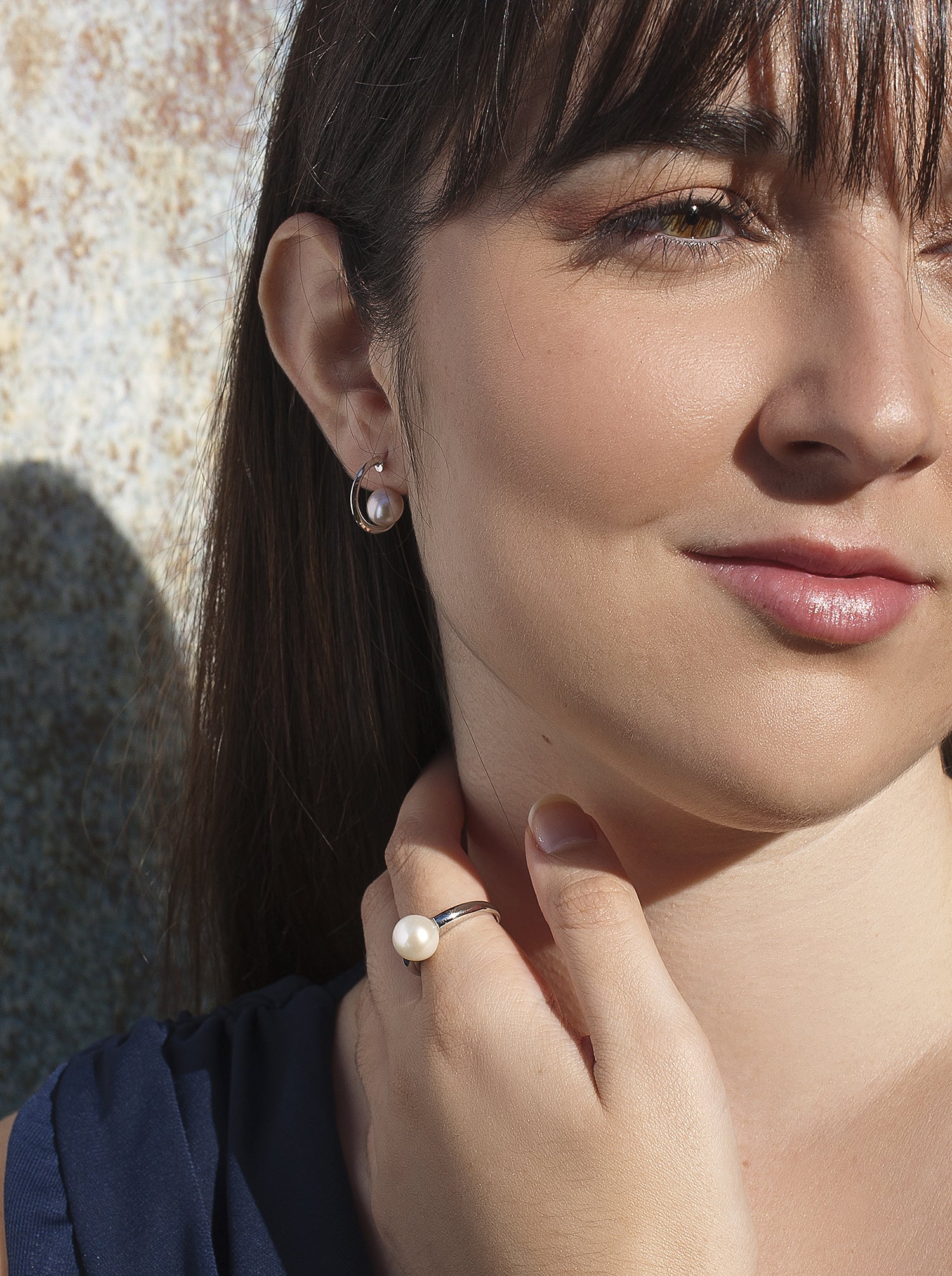 Pendientes aro de plata diseño mini con perla