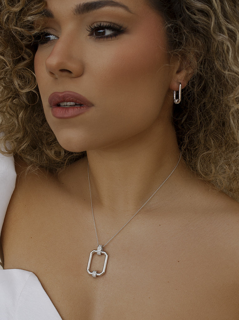 earrings hoop silver design octagonal rectangle