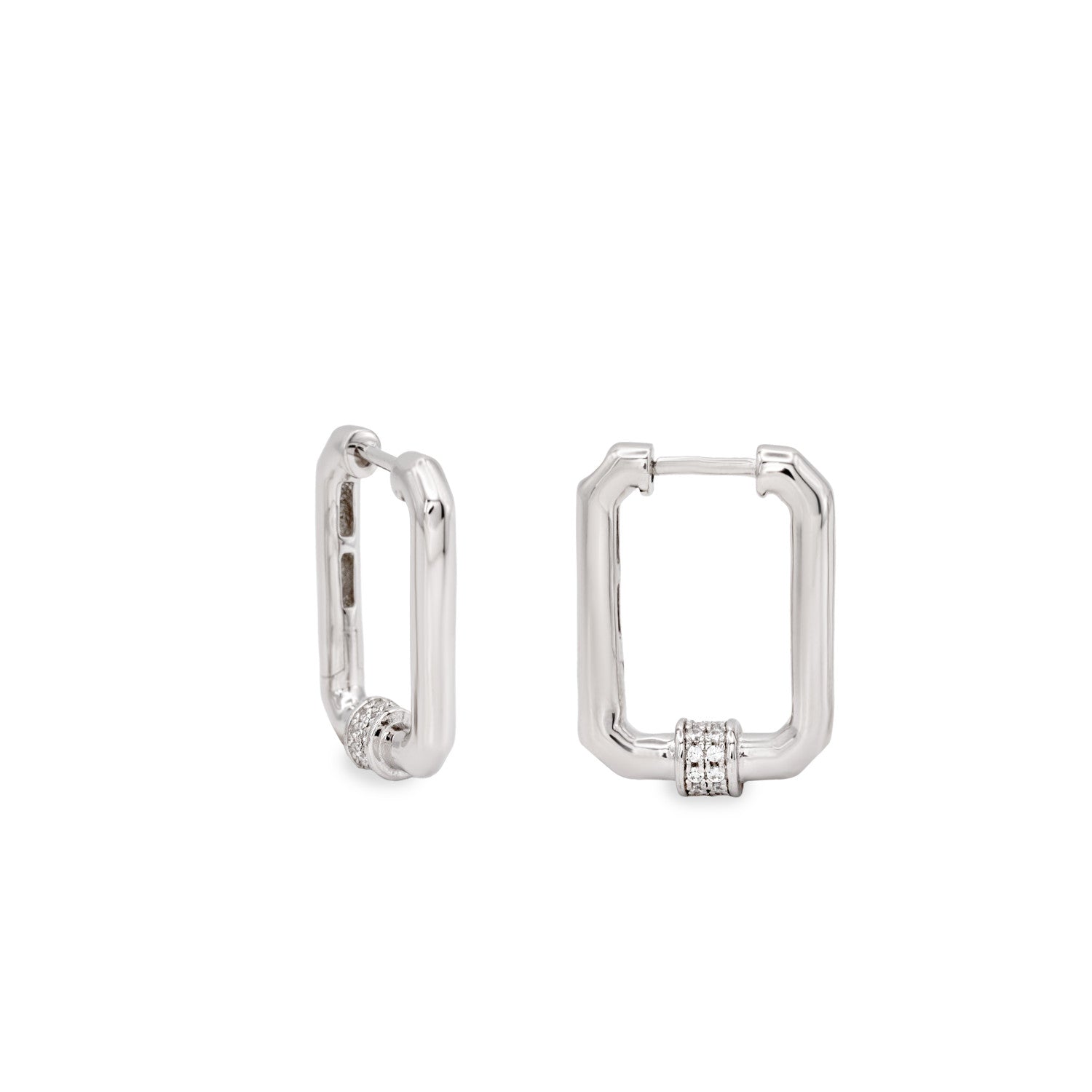 Pendientes aro de plata diseño rectángulo octogonal-LINEARGENT