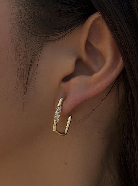 Pendientes aro de plata dorado diseño rectangular-LINEARGENT