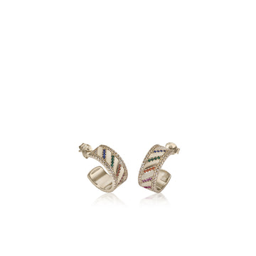 Pendientes aro de plata dorados con gemas multicolor