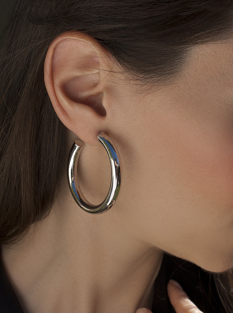 Pendientes aro de plata grandes diseño tubo semiabiertos