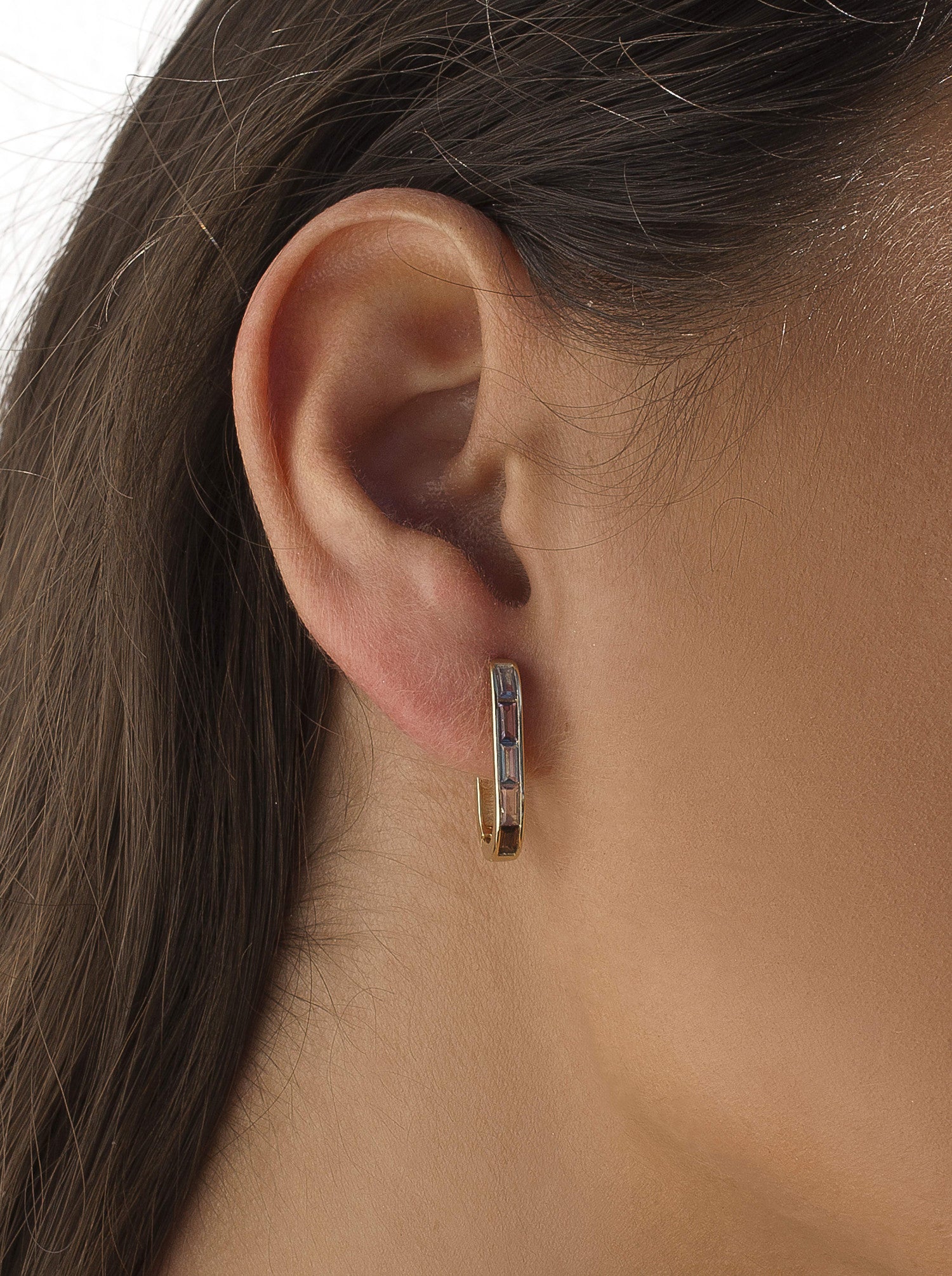 Pendientes aro diseño rectangular piedras tonos neutros-LINEARGENT