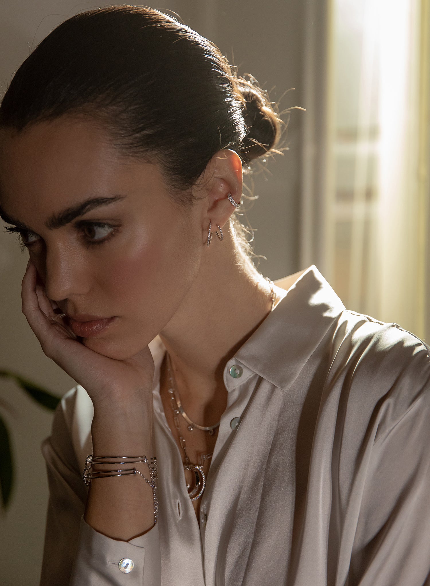 Pendientes aro originales diseño de doble carril con circonitas