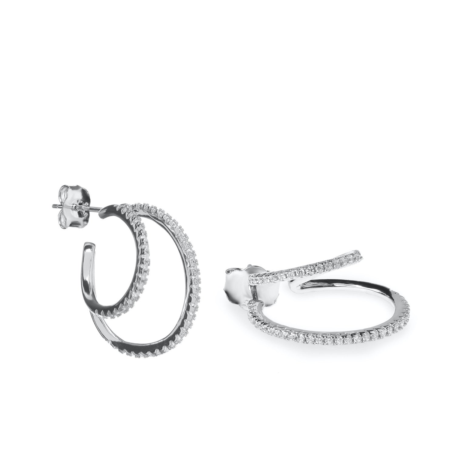 Pendientes aro originales diseño de doble carril con circonitas