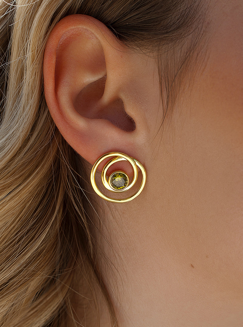 Pendientes aro originales estilo espiral con circonitas tono verde-LINEARGENT
