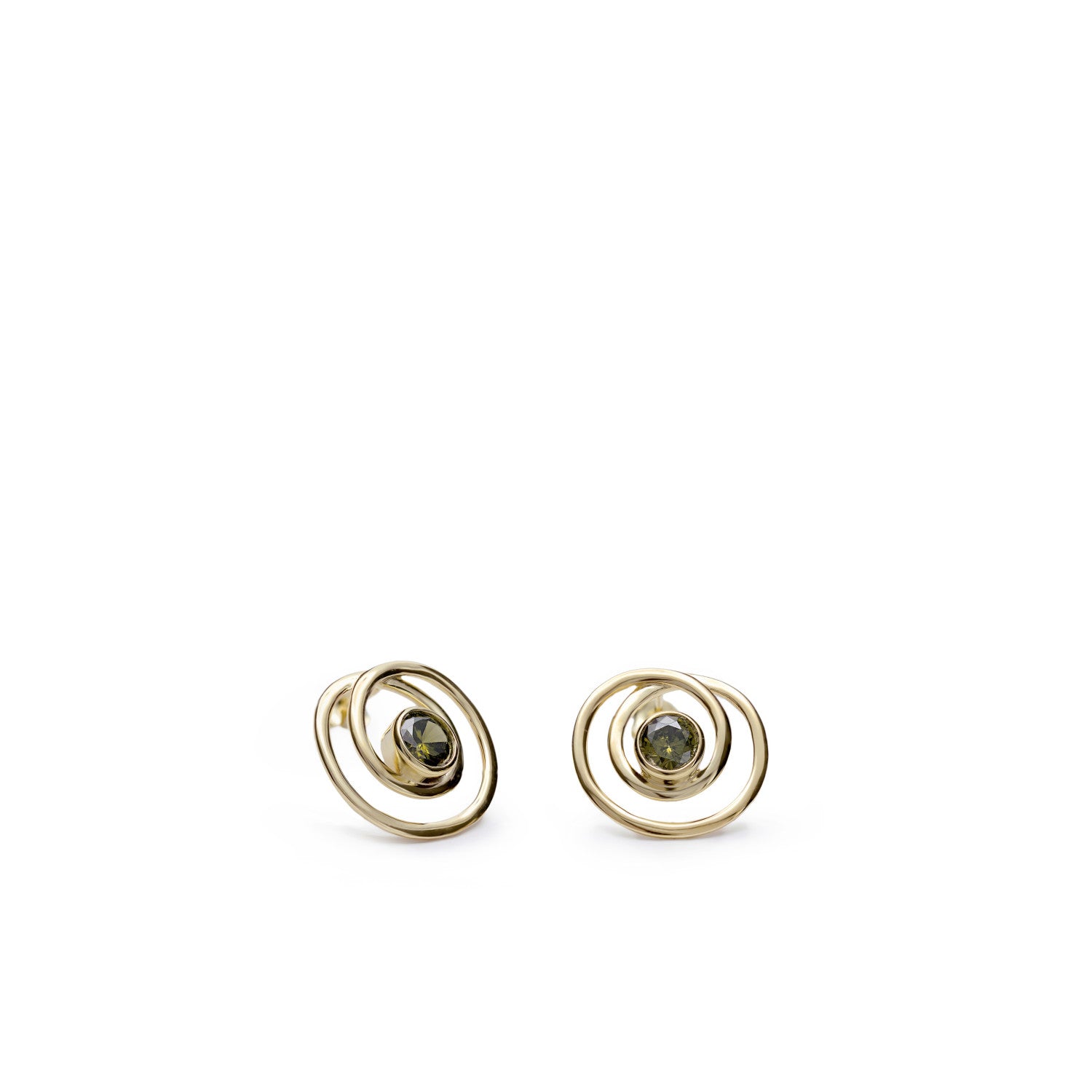 Pendientes aro originales estilo espiral con circonitas tono verde-LINEARGENT